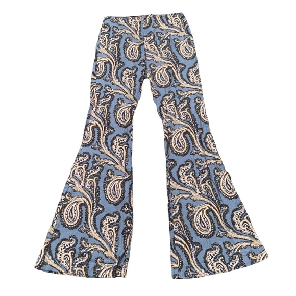 Free People Pants - FREE PEOPLE Paisley Print Linen Blend Bell Bottom Pants Boho Chic Women’s Small